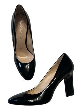 Carlo Pazolini Black Patent Red Bottom Narrow Block Heel Pumps Size 38
